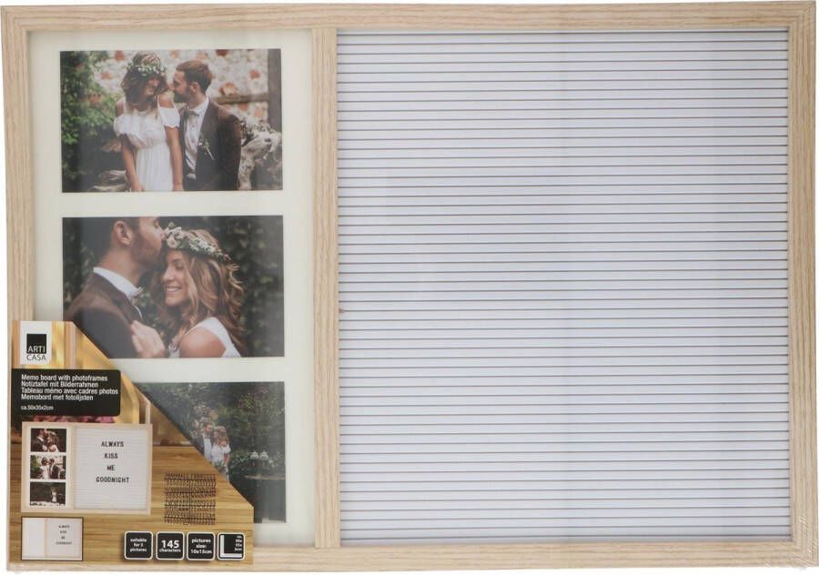 Arti casa QSharp 50 x 35 cm Large Memo Board and Photo Frame with 3 x 10 cm x 15 cm Frames to Hold Photos comes with 145 Letters to personalise the messages