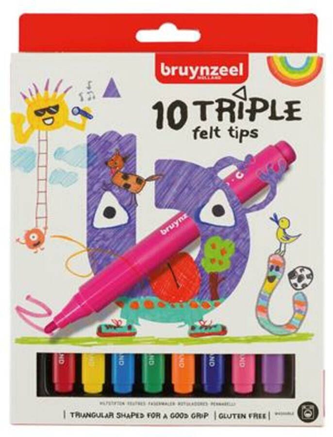 BRUYNZEEL Kids 10 driekantige viltstiften set