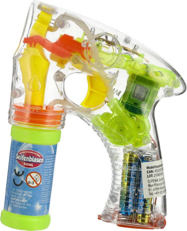 CEPEWA Bellenblaas speelgoed pistool met LED licht 17 cm plastic buiten fun verjaardag