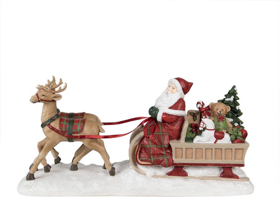 Clayre & Eef Beeld Kerstman Slee 41x11x19 cm Rood Polyresin Kerstdecoratie