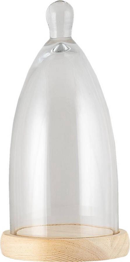 Clayre & Eef Stolp Ø 15*29 cm Transparant Hout glas Glazen Stolp