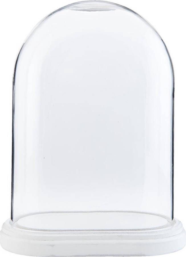 Clayre & Eef Stolp 26*15*33 cm Transparant Hout Glas Ovaal Glazen Stolp op Voet