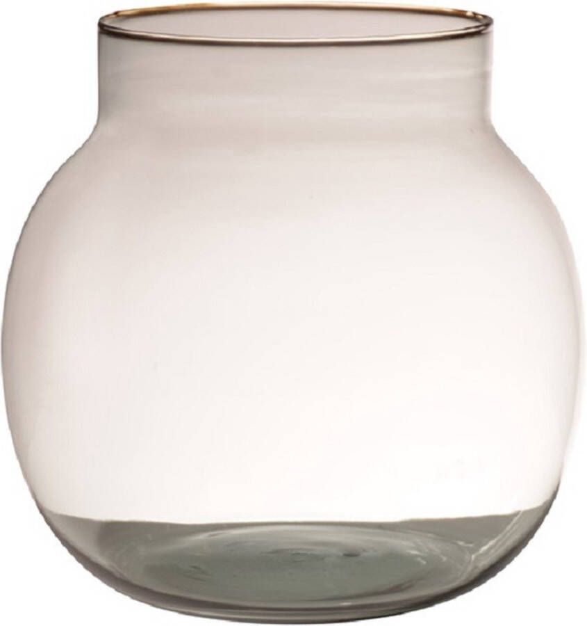 Hakbijl Glass Transparante bruine ronde vissenkom vaas vazen van glas 20 x 19 cm Bloemen boeketten vaas voor binnen gebruik