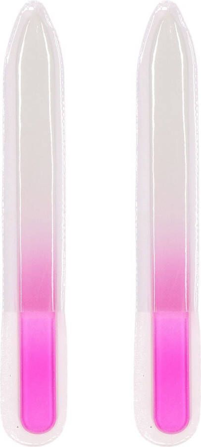 Merkloos Nagelvijlen van glas 2x roze 14 cm in hoesje Nagelvijlen