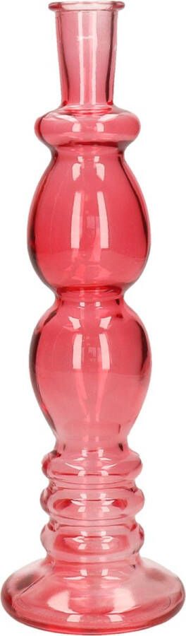 Merkloos Kaarsen kandelaar Florence koraal rood glas helder D9 x H28 cm kaars kandelaars