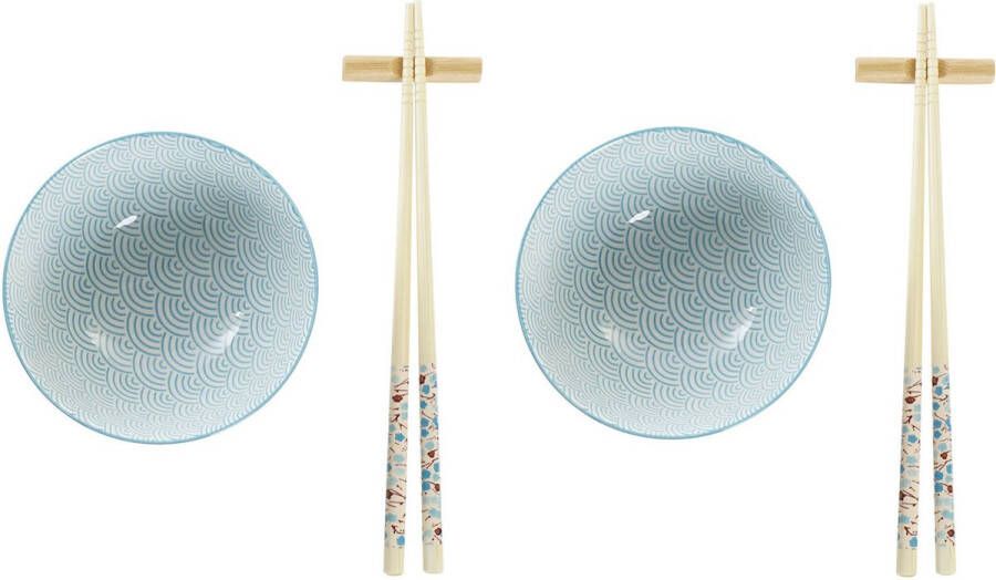 Items 6-delige sushi serveer set aardewerk voor 2 personen licht blauw wit Sushi servies