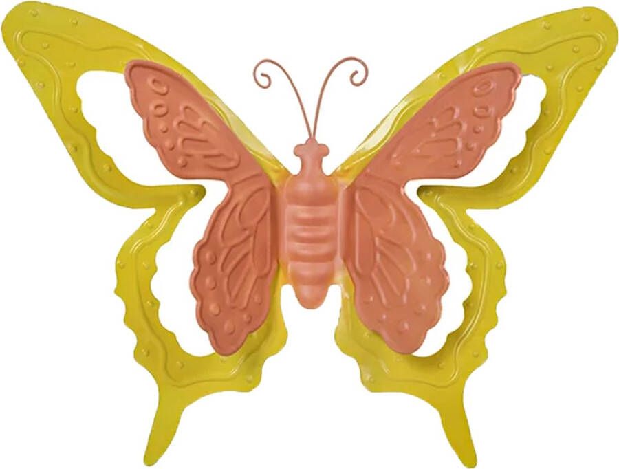 Mega Collections tuin schutting decoratie vlinder metaal oranje 36 x 27 cm