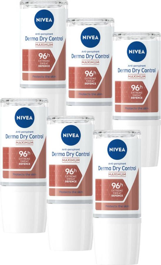 NIVEA Deodorant Roll-on Derma Dry Control Maximum Anti-transpirant 6x 50ml