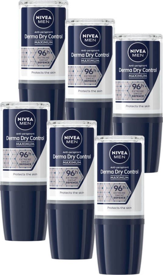 NIVEA MEN Deodorant Roll-on Derma Dry Control Maximum 6 x 50ml