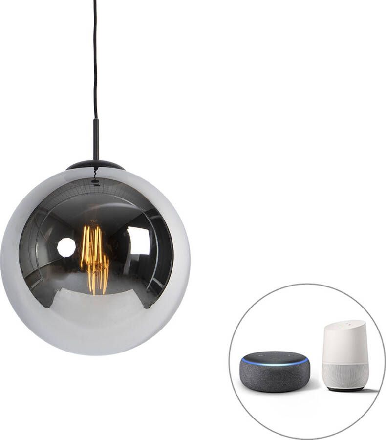 QAZQA pallon Art Deco LED Smart Hanglamp incl. wifi 1 lichts Ø 30 cm Chroom Woonkamer Slaapkamer Keuken