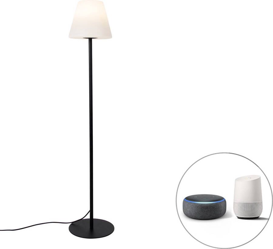 QAZQA virginia fl Moderne LED Smart Vloerlamp Staande Lamp incl. wifi 1 lichts H 150 cm Zwart Buitenverlichting