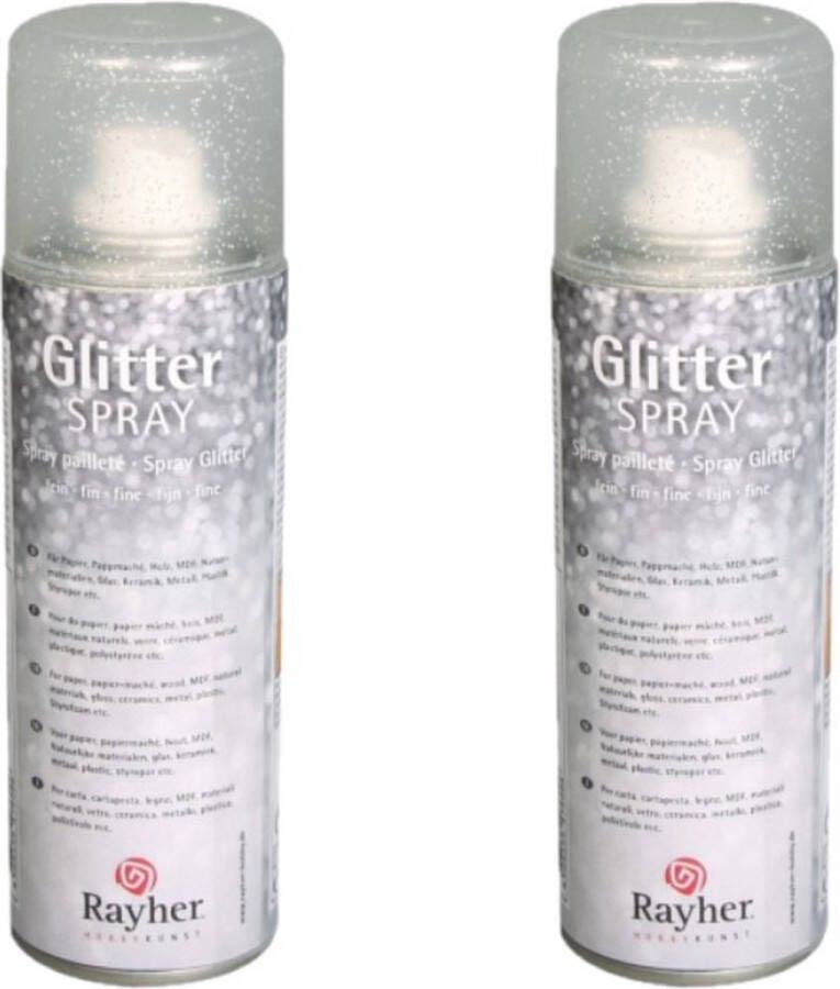 Rayher Hobby Set van 2x stuks glitter spray met zilveren fijne glitters Hobbyverf