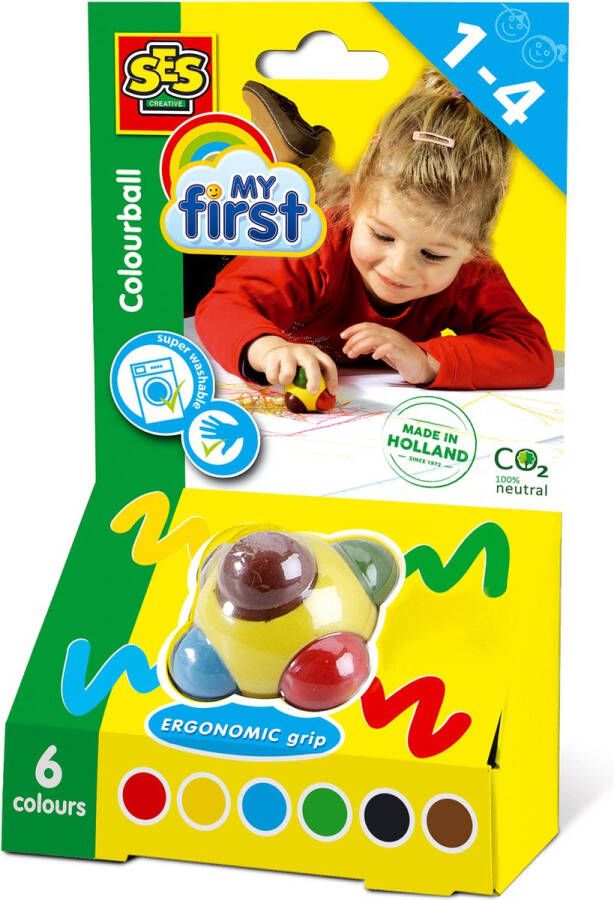 SES My First Colourball krijtstift makkelijk voor jonge kinderen 6 verschillende kleuren