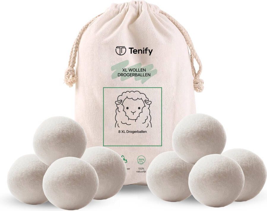 Tenify 8 XL Drogerballen Wasbollen Duurzaam Schaapswol Wasverzachter Wasdrogerballen Herbruikbare Droogballen Energie Besparen