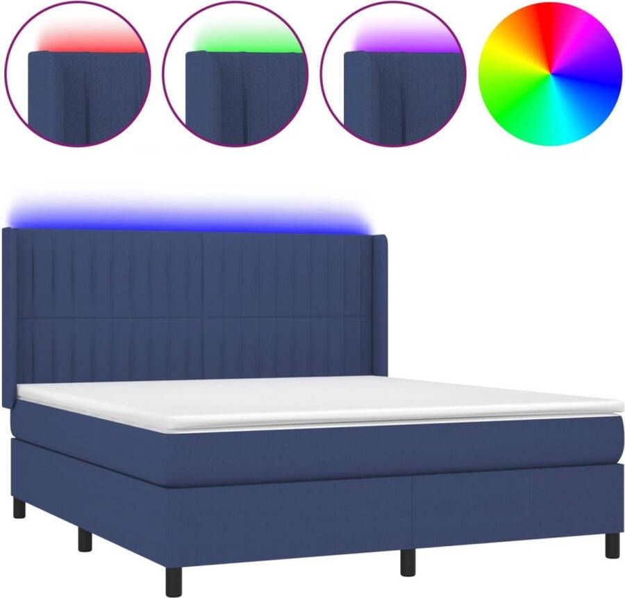VidaXL -Boxspring-met-matras-en-LED-stof-blauw-180x200-cm