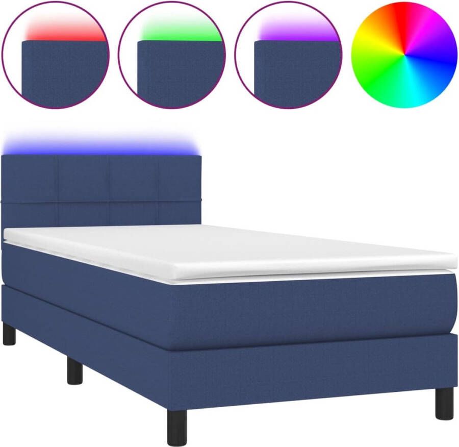 VidaXL -Boxspring-met-matras-en-LED-stof-blauw-100x200-cm