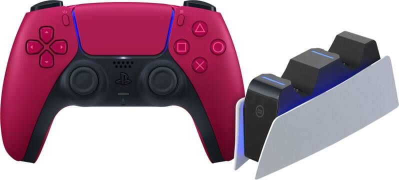 Sony PlayStation 5 DualSense draadloze controller Cosmic Red + BlueBuilt oplaadstation
