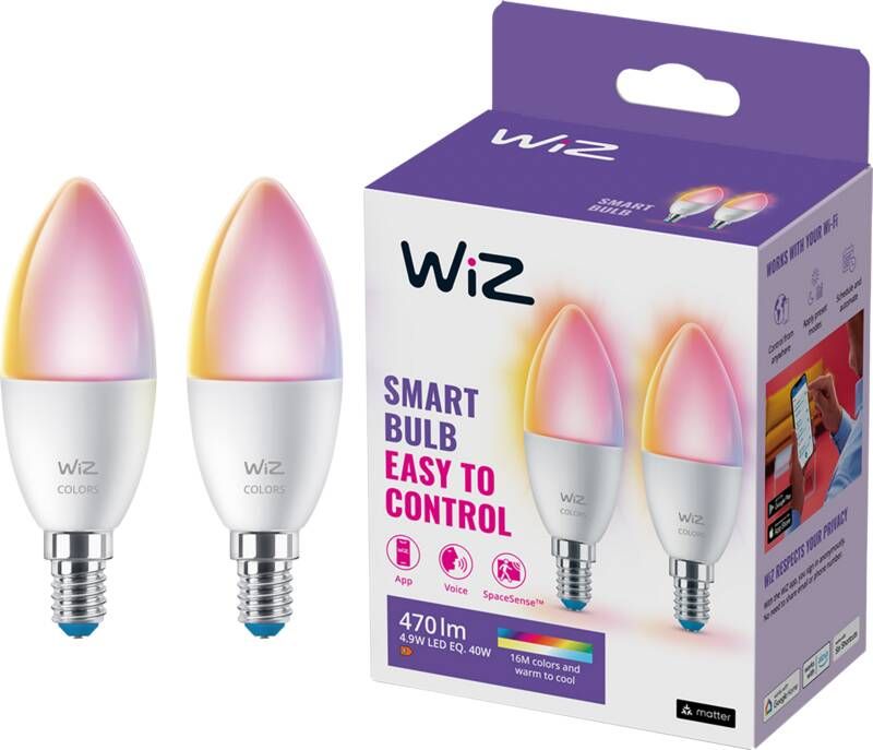 WiZ Connected WiZ Smart Kaarslamp 2-pack Gekleurd en Wit Licht E14