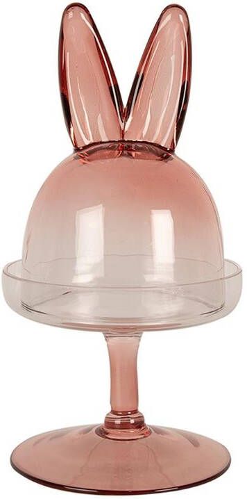 Clayre & Eef Stolp Ø 12x23 cm Roze Glas Rond Konijn Glazen Stolp