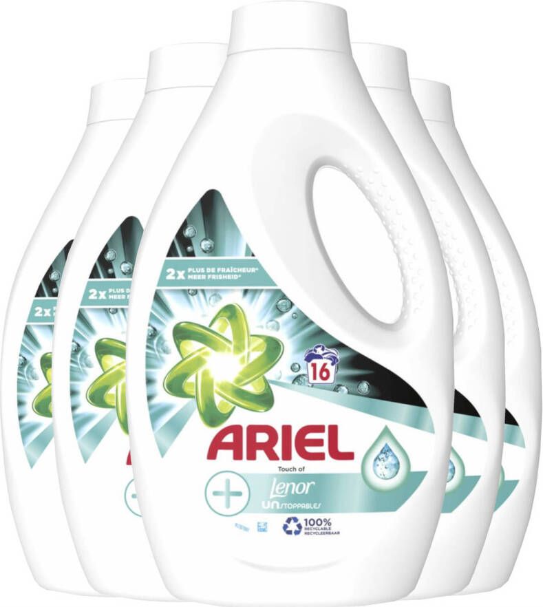 Ariel Vloeibaar Wasmiddel +Touch Van Lenor Unstoppables 5x16 Wasbeurten Voordeelverpakking