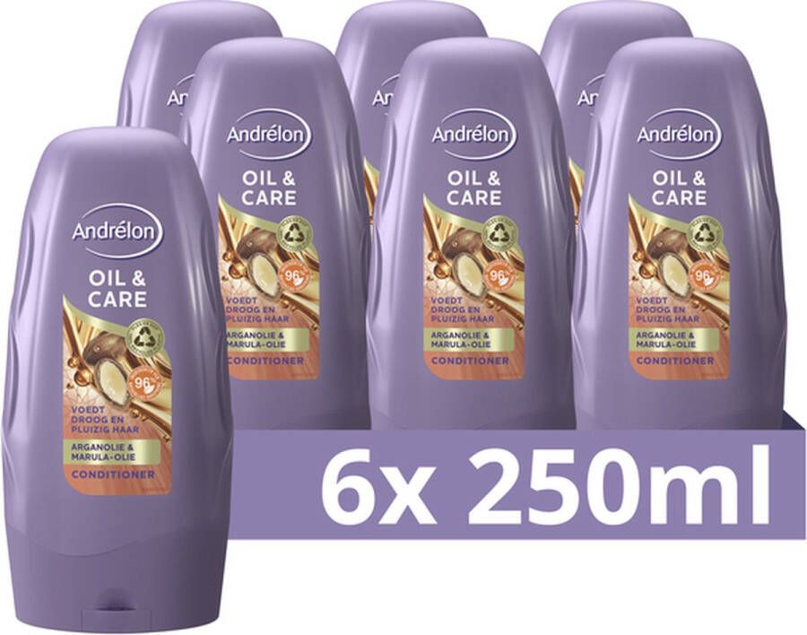 Andrélon Oil&Care Conditioner Voor droog pluizig en onhandelbaar haar Verrijkt met arganolie en marula-olie 6 x 250 ml