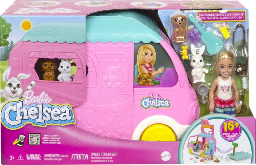 Barbie Chelsea Camper met hondje en konijn Speelfigurenset