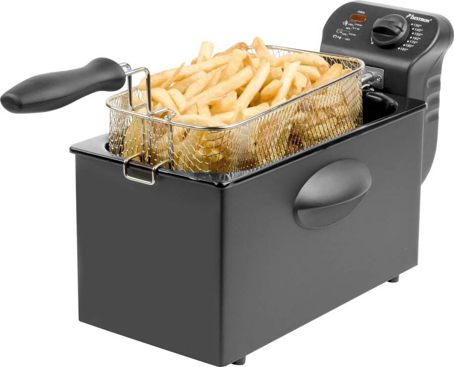 Bestron friteuse met koude zone frituurpan met mand inclusief traploos instelbare temperatuurregelaar 2000W 3 5 L kleur: antraciet