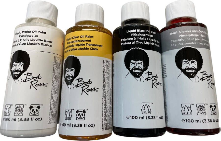 Bob Ross set met 4 soorten medium a 100 ml. Liquid white liquid black liquid clear brush cleaner