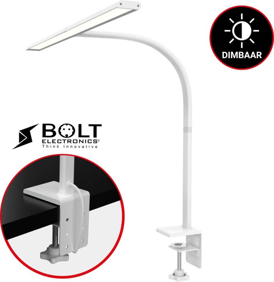 Bolt Electronics BLIQ700B LED Bureaulamp met Klem – Duurzame Monitor Lamp – Leeslamp met Dimfunctie – Draaibaar en Kantelbaar – 15 Watt – Zilver