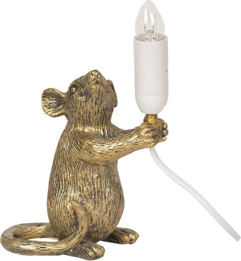 Clayre & Eef Lampenvoet Tafellamp Muis 15*8*19 cm Goudkleurig Kunststof Lampvoet