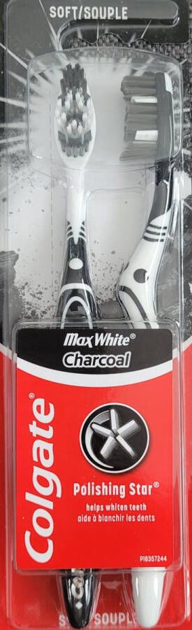 Colgate MaxWhite tandenborstels Charcoal Polishing Star 2 stuks Houtskool tandanborstel Zachte tandenborstels Soft black & white