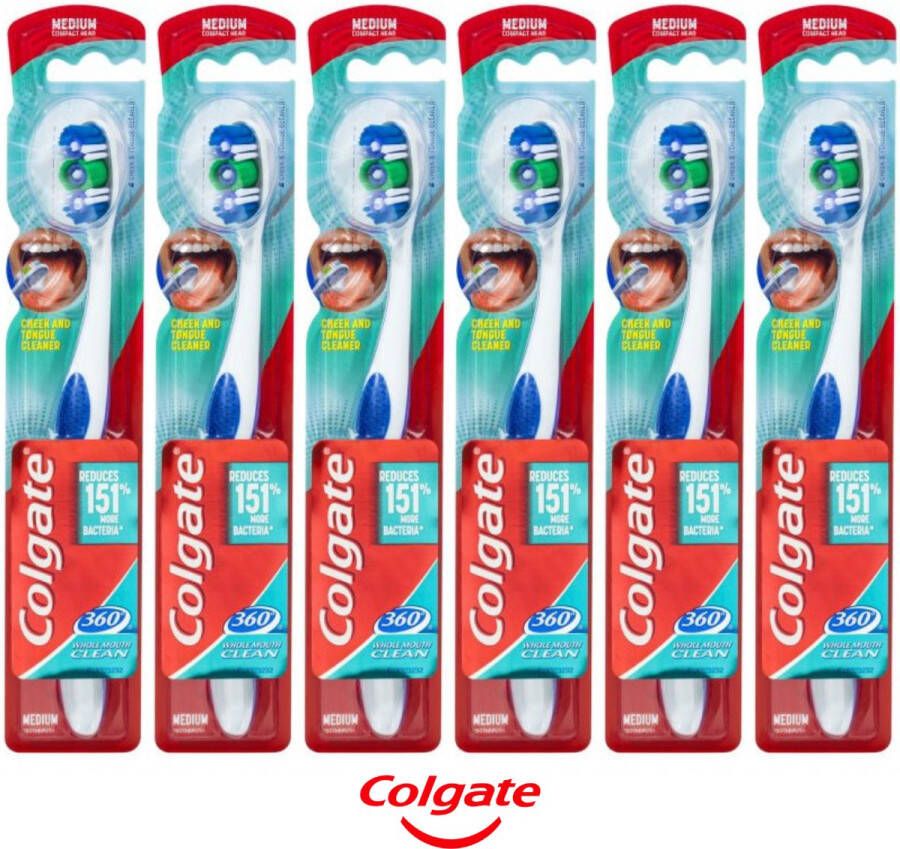 Colgate Tandenborstel Medium Whole Mouth Clean 360° Tandenborstels met Tongreiniger 6 stuks
