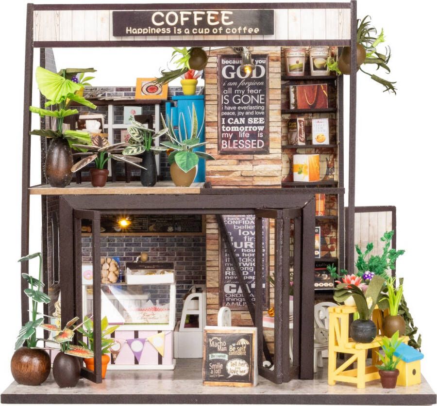 Crafts&Co Miniatuur Bouwpakket Volwassenen Hout DIY Poppenhuis Kerstcadeau Koffiehuis