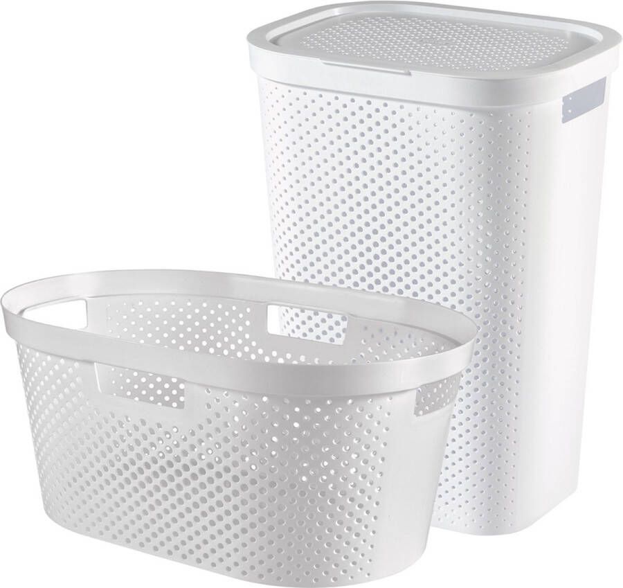 Curver Infinity Recycled Wasmand met deksel 60L + Wasmand 40L Wit