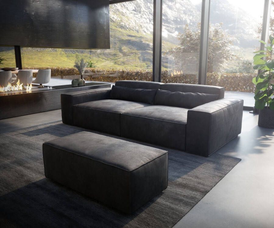 DELIFE Big-Sofa Sirpio XL 270x130 cm kunstleer vintage antraciet met kruk