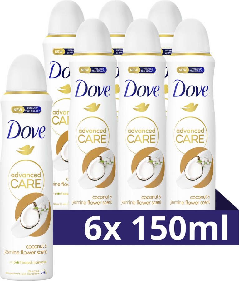 Dove Advanced Care Coconut & Jasmine anti-transpirant deodorant spray 6 x 150 ml voordeelverpakking