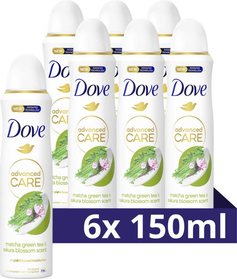 Dove Advanced Care Matcha & Sakura Anti-Transpirant deodorant spray 6 x 150 ml voordeelverpakking