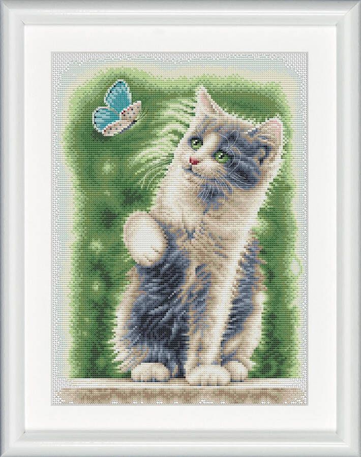 Dutch Stitch Brothers Borduurpakket Cat with Butterfly linnen