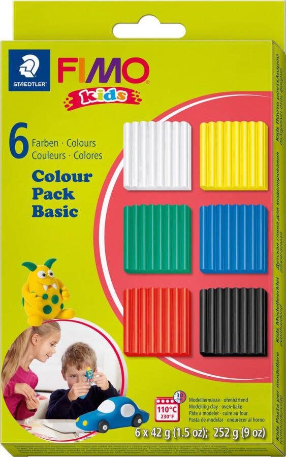 Fimo kids ovenhardende boetseerklei Colour pack basic (6 x 42g)