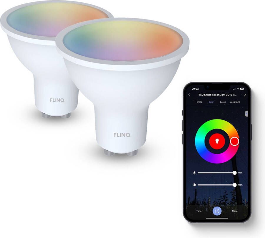 FlinQ Smart GU10 Inbouwspots Slimme Lampen Led lamp RGB Alexa & Google Assistant 2-pack Wit