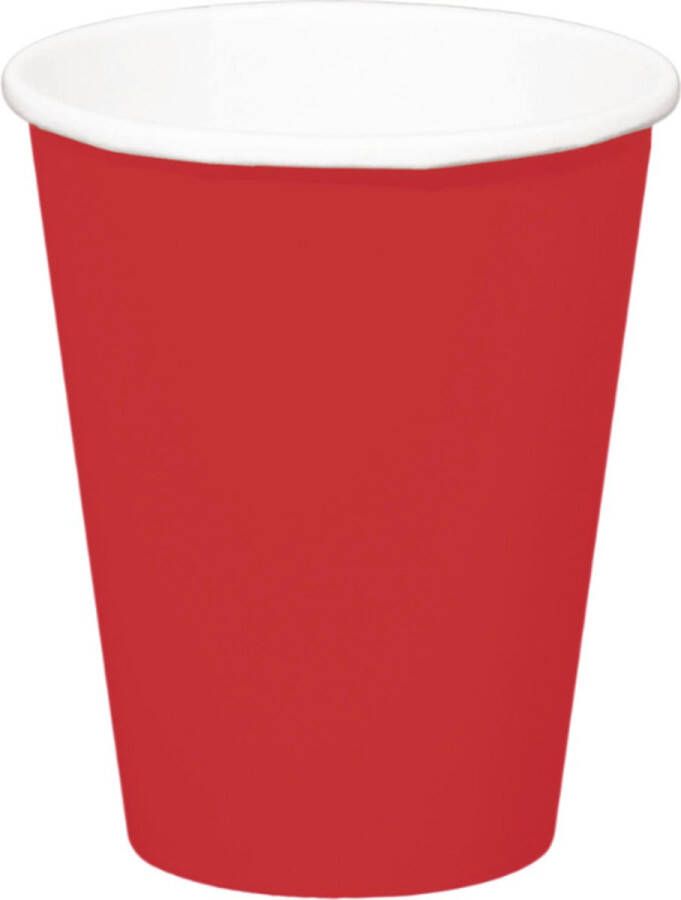 Folat 24x stuks drinkbekers van papier rood 350 ml Uni kleuren thema voor verjaardag of feestje