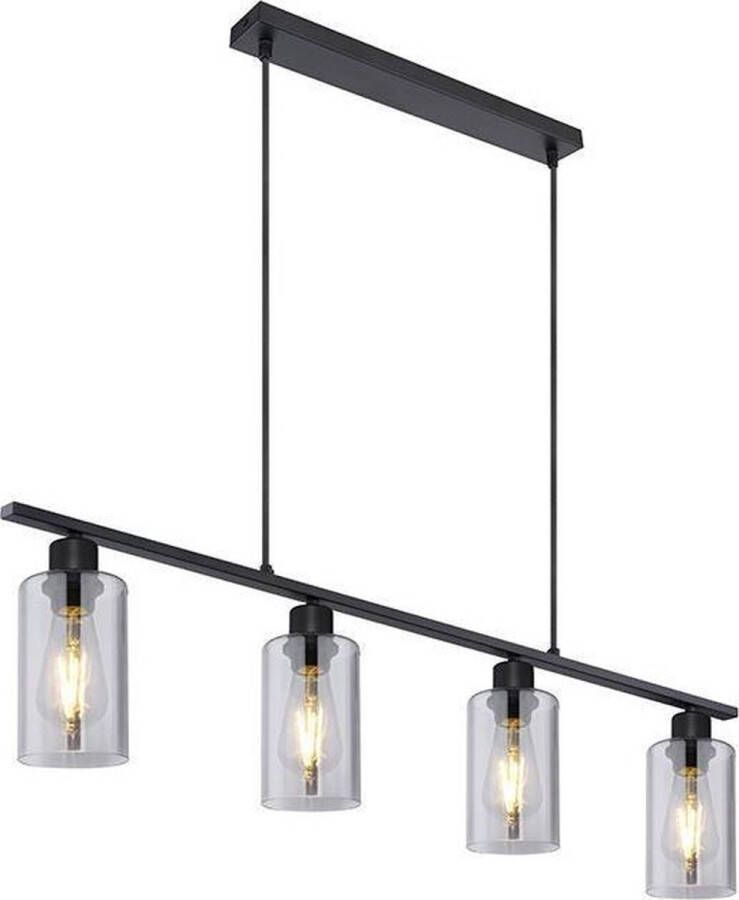 Anne Light & home Hadera Hanglamp 4 lichts zwart + smoke glas Modern 2 jaar garantie