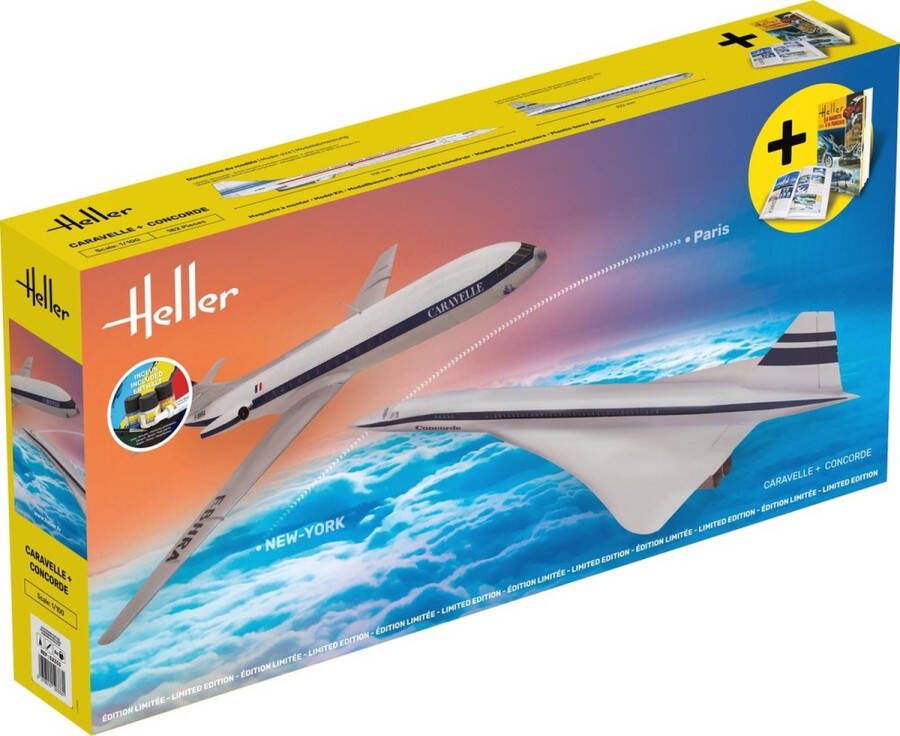 Heller 1:100 52333 Caravelle and Concorde Planes Starter Kit Plastic Modelbouwpakket