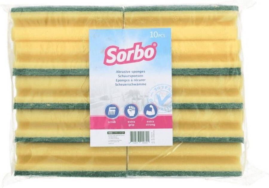Ibex 10x Sorbo schuurspons schoonmaakspons met groene schuurvlak 14 x 7 x 4 5 cm viscose afwasaccessoires schoonmaakartikelen