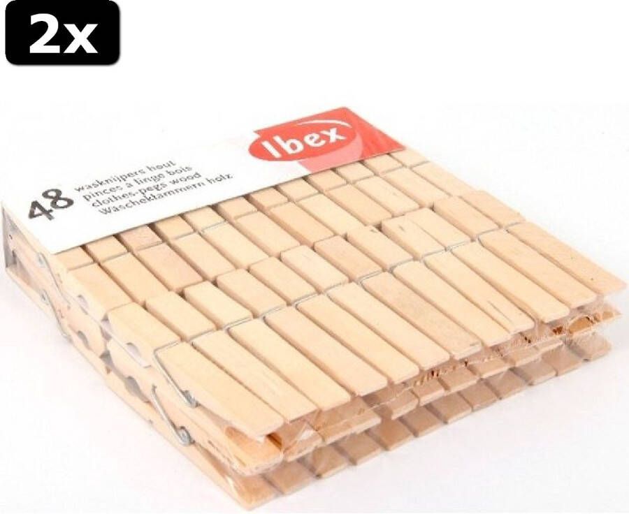 Ibex 2x wasknijpers 48 stuks hout