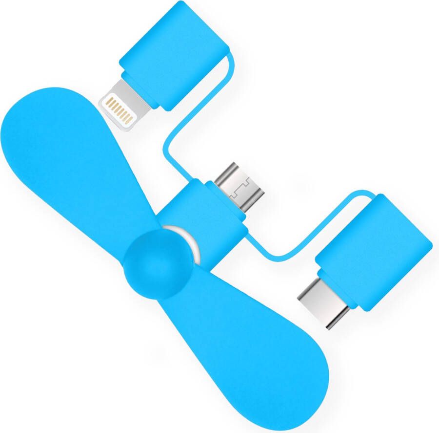 IMoshion 3-in-1 smartphone ventilator Lightning USB-C & Micro-USB Blauw