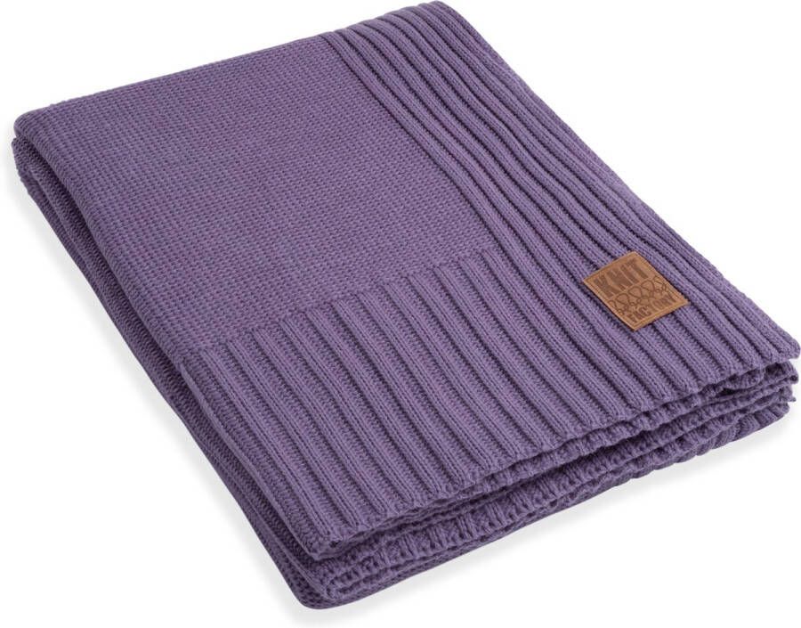 Knit Factory Uni Gebreid Plaid XL Woondeken plaid Wollen deken Kleed Violet 195x225 cm