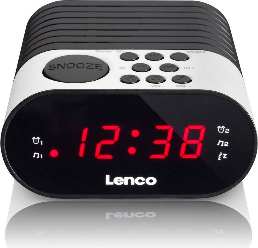 Lenco FM Wekkerradio met slaaptimer en dubbele alarm functie Zwart-Wit