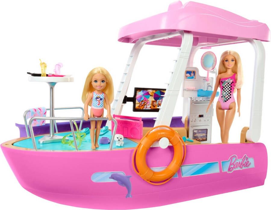 Barbie Droomboot Speelset met meubels en glijbaan