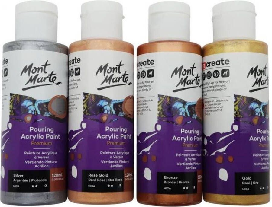 Mont Marte Pouring Paint Metallic set van 4 giet acrylverf 120ML